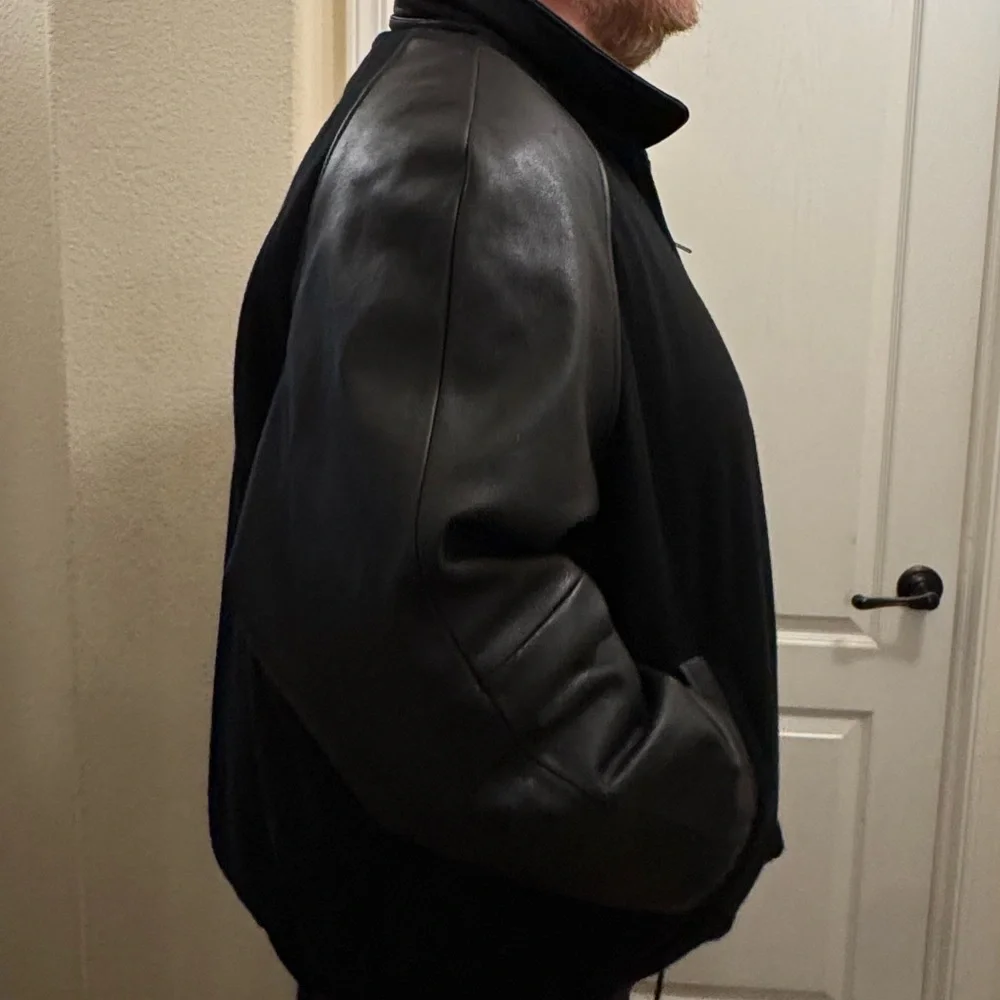 Excelled Men’s Collection Black Bomber Jacket with Leather Sleeves XXXXL
